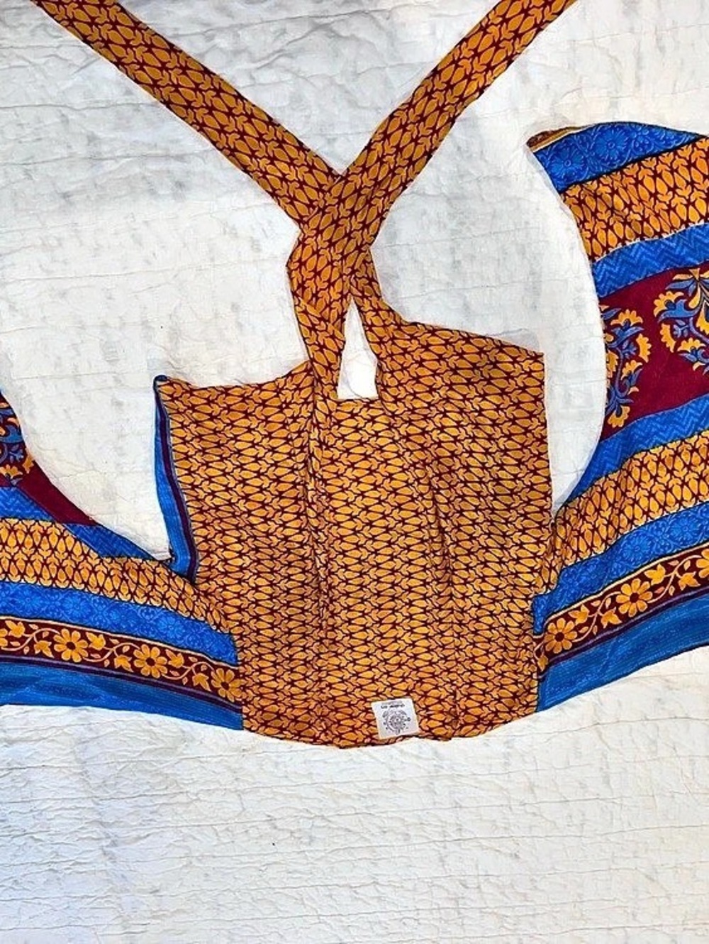 Bohemian Global Mamas Printed Halter Crop Top in Blue & Orange size M NWOT